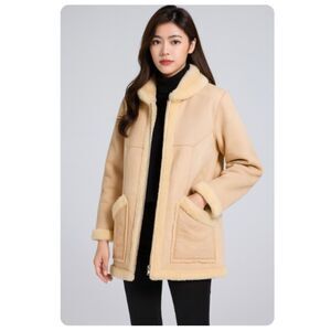 Vintage Canterbury Coat New Zealand Sheepskin Suede Shearling Womens Size 18